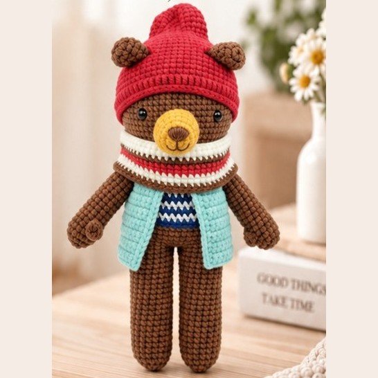 Bramble the Bear – Crochet Winter Bear in a Red Beanie