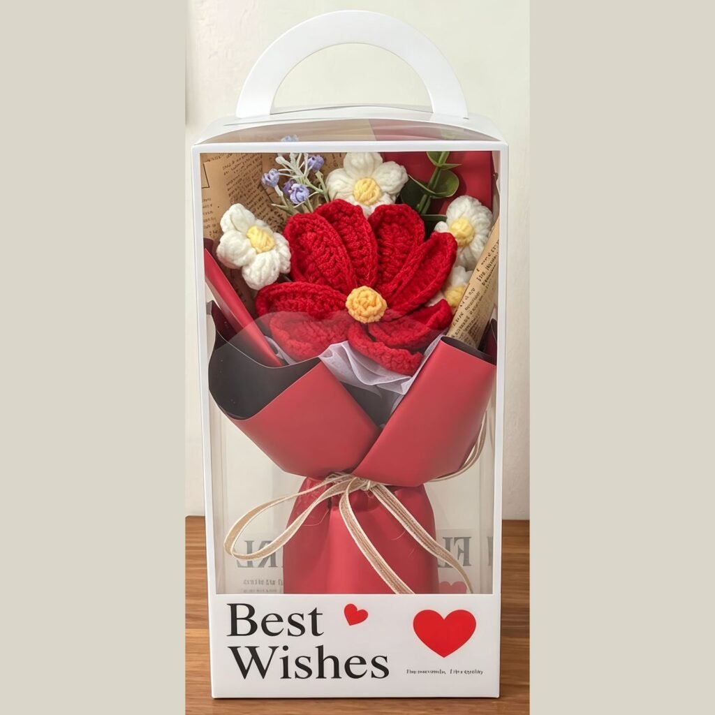 Crochet Cosmos Bouquet in a Clear Gift Box, Set of 2