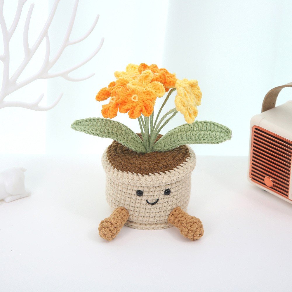 Crochet Flower Pot with Smiley Face, Never-Wilt Desk Plant - Image 4