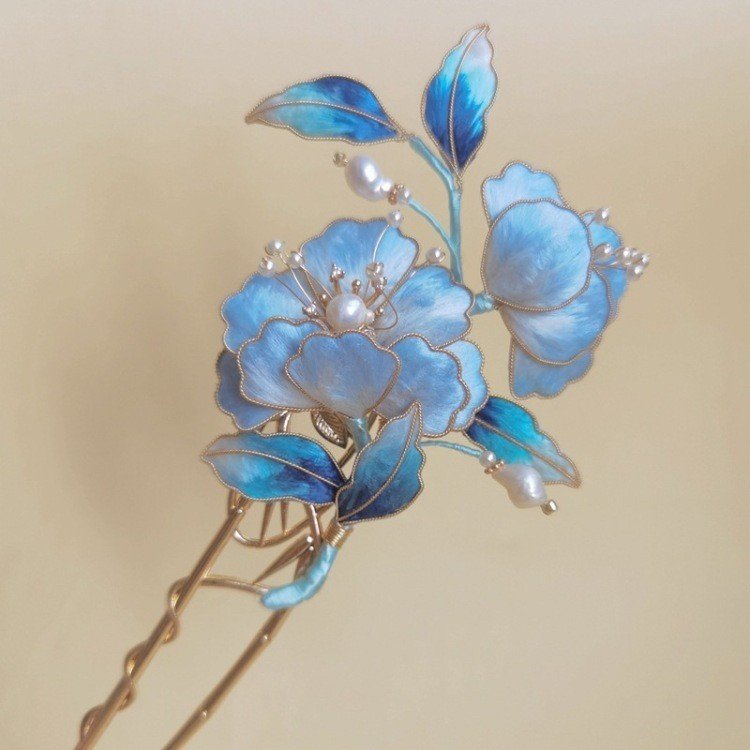 Gradient Silk Flower Hairpin, with or without Pearl Tassel