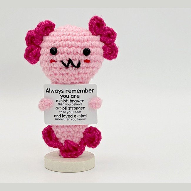 Marina the Axolotl Mermaid – Crochet Desk Pal with Kind Note