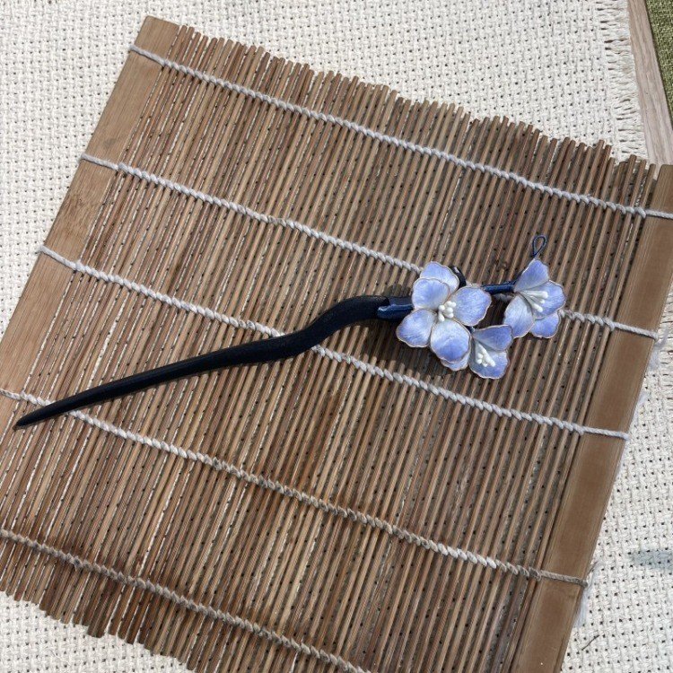 Silk Flower Hair Stick with Curved Dark Pin
