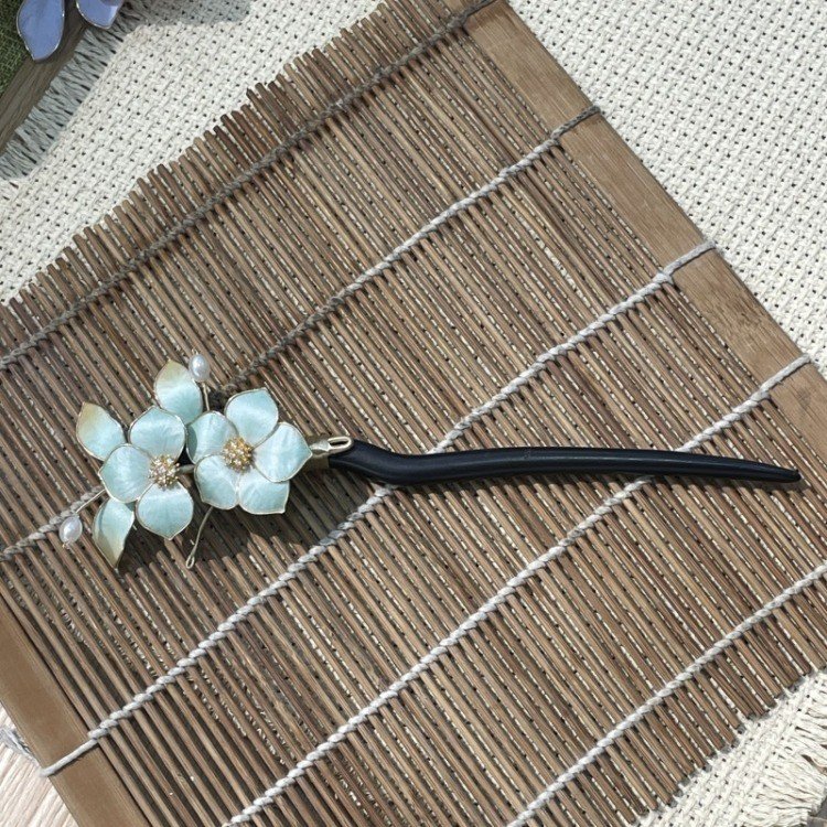 Silk Flower Hair Stick with Curved Dark Pin - Image 2