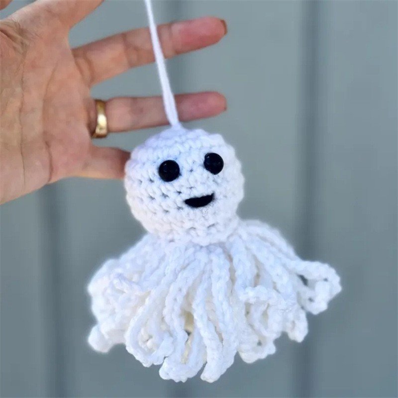 Wisp the Ghost – Crochet Hanging Ghost Ornament, Set of 2